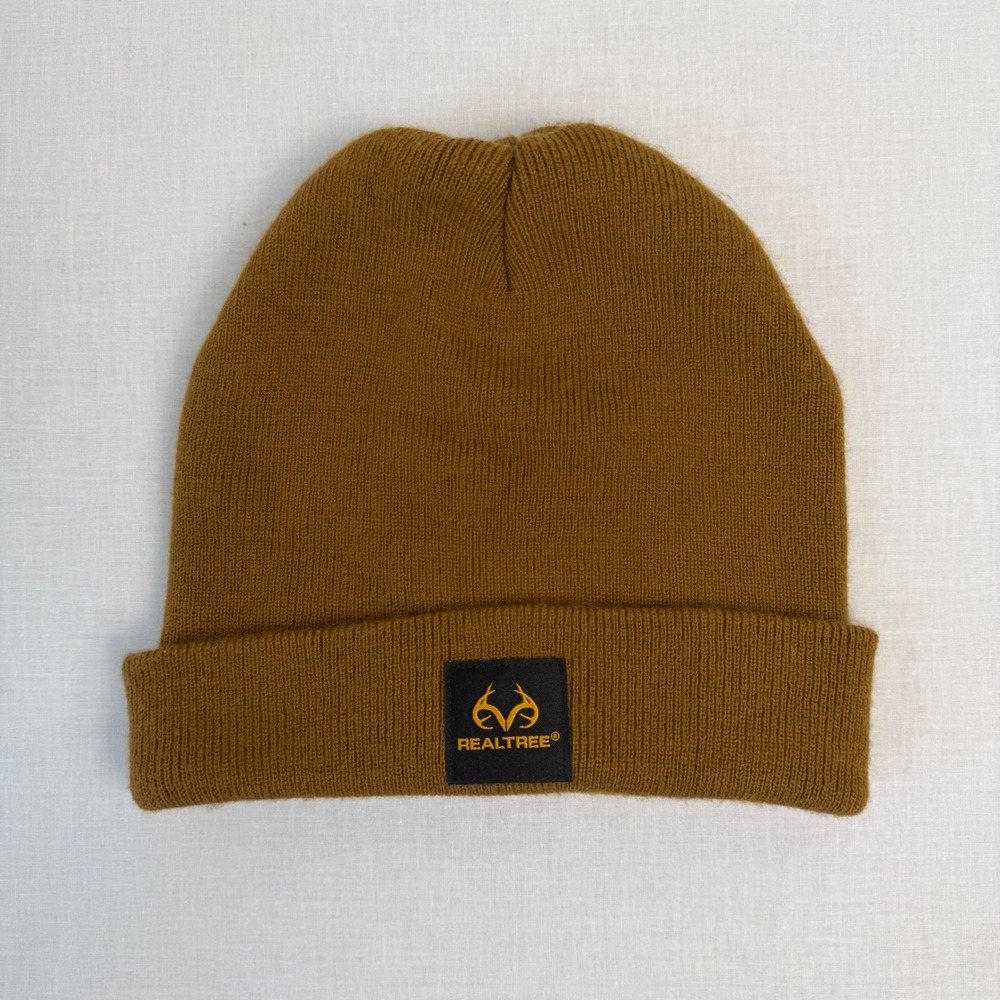 Realtree Mens Brown Knit Cuffed Beanie Hat Antler Logo Patch RTH3P9137B-BU